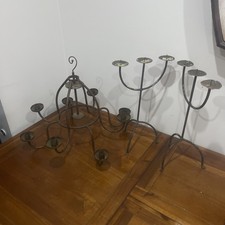 Large Antique Rustic Wrought Iron 8 arm Hanging candlearbra Chandelier + holders