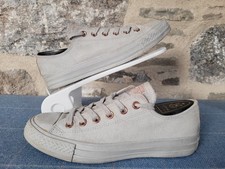 Converse Grey Suede Leather Low Top Womens Uk Size 6 Pink Studs Limited Trainers