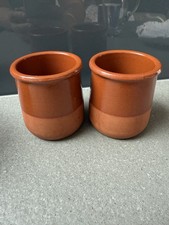 Vintage French half glazed terracotta yogurt pots x 2 vgc 
