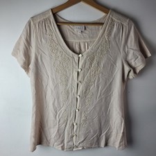 EAST Women Size 10 Cream Embroidered Button Blouse Smart Casual Summer Holiday