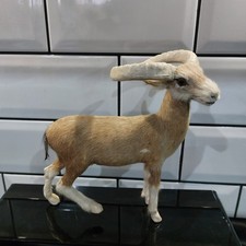 Vintage Real Fur Covered Horned Sheep Figurine With Glass Eyes