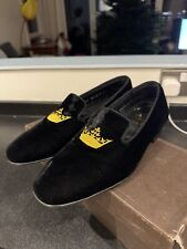 Church’s Shoes Mens Black Gold Crown Velvet Loafers Slip On Slipper UK 6.5 40.5