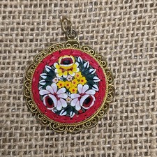 Micro Mosaic Pendant Wire Work Floral Vintage Floral Italy Souvenir 