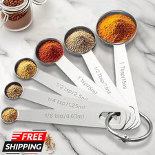 Stainless Steel Measuring Spoons Set 4.9″ Teaspoon Tablespoon Scoop Silver 6pcs