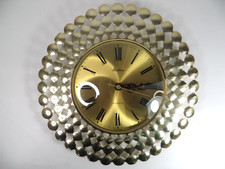 Vintage Bentima German Sunburst Brutalist Style Brass Quartz Wall Clock Working