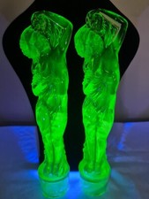 Pair Uranium Glass Statues Art