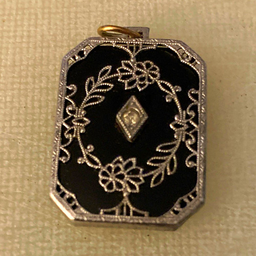 Black silver tone rectangle - silver-tone,