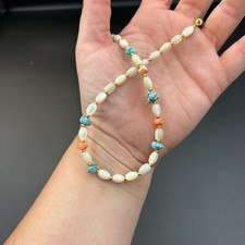 Vintage Ocean Style Shell Coral & Pearl Bead Necklace Gold 16" Y2K 90s 2000s