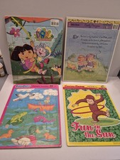 Lot of 4 Board Frame Tray Puzzles Vintage Golden Books Dora, Curios George
