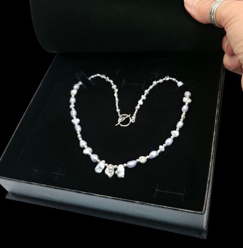 Blue keshi pearl necklace - keshi,
