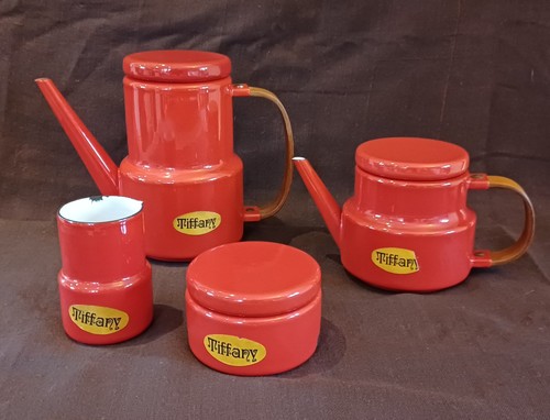 Vintage red enamel tea - vintage,