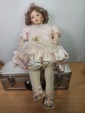 Vintage Collectible Porcelain Doll in Pink Victorian Dress-Used Condition.