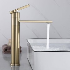 Tall Basin Mixer Tap - 360° Swivel Spout Single Lever, Brushed Gold - RRP £63.99