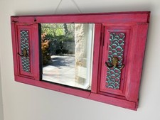 Vintage Shabby Chic Reclaimed Hand Painted Pink Wood Framed Glass Mirror