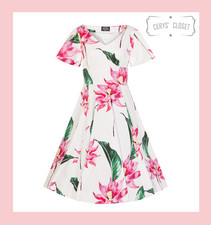 Hearts&Roses Dress UK 10 EU 86 Andromeda Swing Midi Dress White Floral