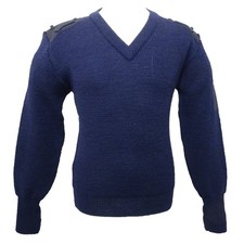 V Neck NATO Jumper in Navy Blue 100% Pure Wool