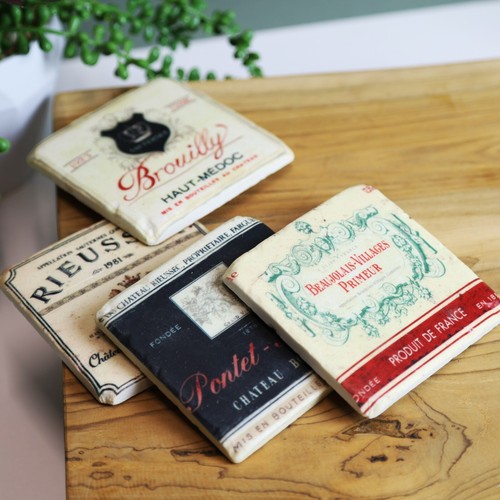 French wine label - label, coasters