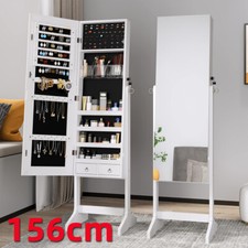 Large Mirror Jewelry Cabinet Standing Makeup Organizer Jewelry Armoire Lockable