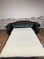 CHESTERFIELD FOUR SEATER SOFA BED IN ANTIQUE GREEN LEATHER VERY RARE ITEM