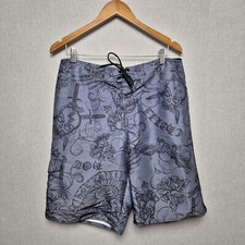 Hot Chilli Swim Shorts Mens Size 38 Tattoo Graphics Grey Boardshorts