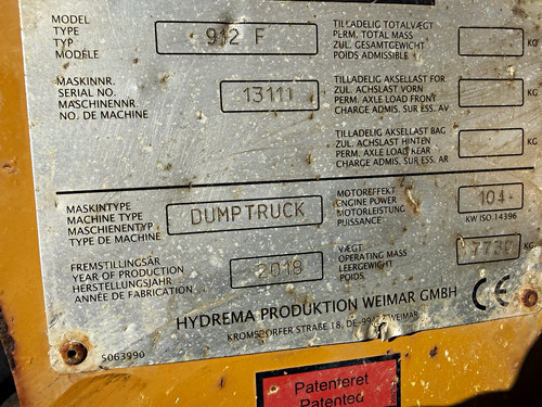 Hydrema 912f 2018 dumper - 912f,