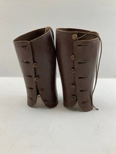 Vintage Leather Gaiters Button Closure Brown Equestrian Half Chaps - Lot 1