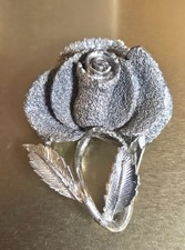 Exquisite Stamped Silvertone Rose Brooch