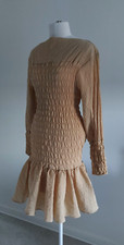 H&M Edition Trend beige fitted short mini fit and flare smocked dress SIZE XS