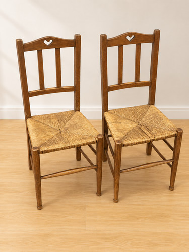 Pair vintage wooden - rush, seat