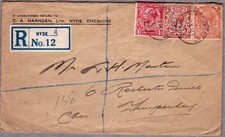 CHESHIRE KGV 1930 REGISTERED COVER HYDE TO TARPORLEY STOCKPORT RD HYDE CDS