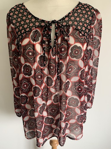 Red black sheer blouse - blouse, top