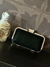 Emerald Green Velvet Evening Clutch Bag with Gold Strap