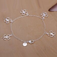 Silver Plated Five Shamrock Bracelet Bangle.925 Sterling  8 inches in length