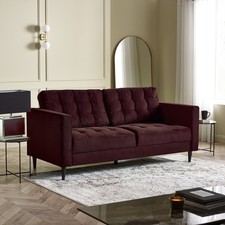 **Seconds** Jolene 3 Seater Luxury Maroon Velvet Sofa Tufted Chesterfield Minim