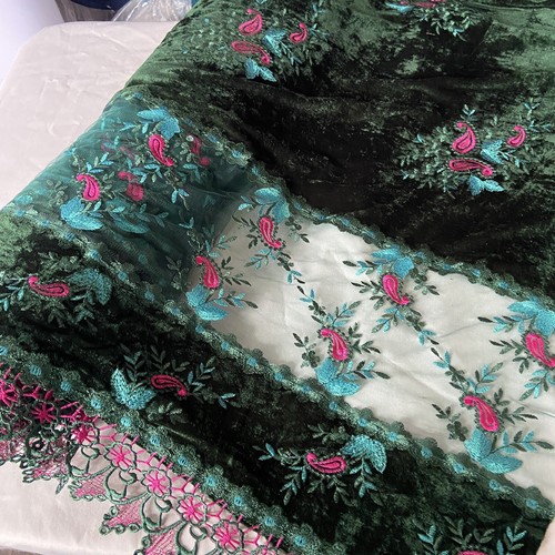 Embroidered lace edge velvet