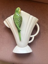 VINTAGE ART DECO FALCON WARE Jug/Vase With Green Budgerigar Bird