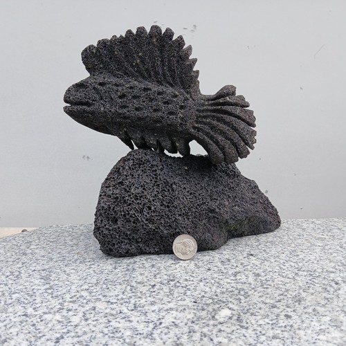 Lava rock fish carving - rock, stone