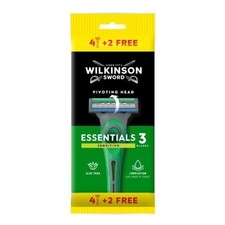 6 PACK WILKINSON SWORD, ESSENTIALS 3 FOR SENSITIVE SKIN, CAN LAST FOR 7 SHAVES 