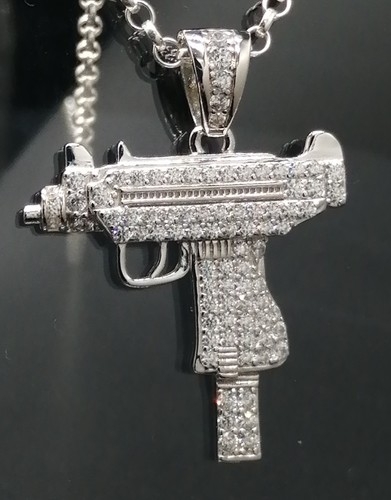 925 silver gun pendant - silver, cz