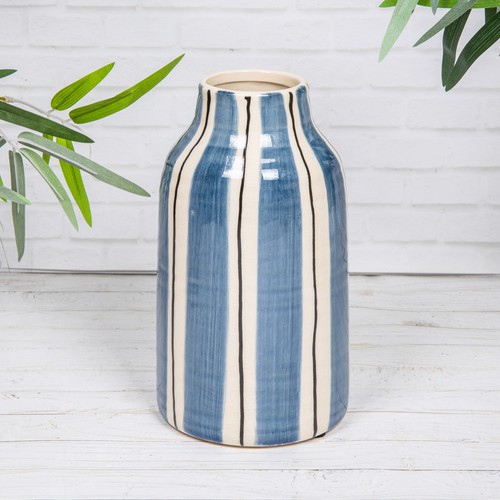 Blue white ceramic vase black - white,