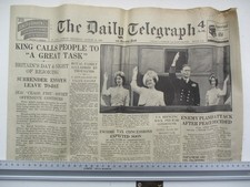 Original copy Daily Telegraph 16 Aug 1945 - Reports of VJ Day Peace Celebrations
