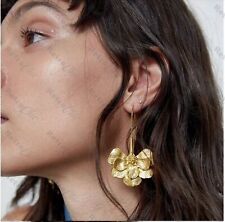 Zara Gold Flower Drop Statement Ornate Long Hook Earrings UK