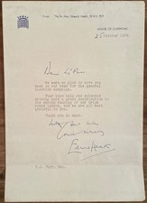 Edward Heath Signed House of Commons letterhead 1974