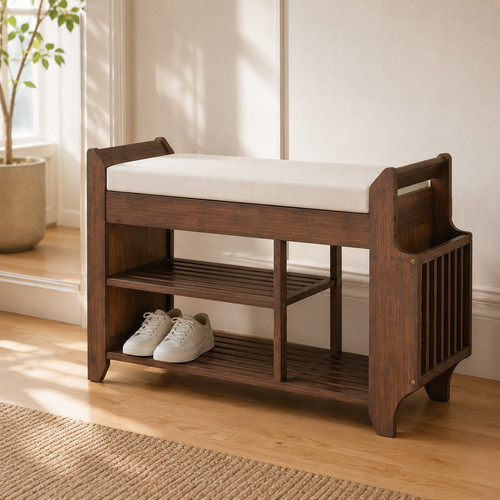 Bamboo shoe bench cushioned - shoe,