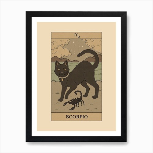 Scorpio cat art print framed - art,