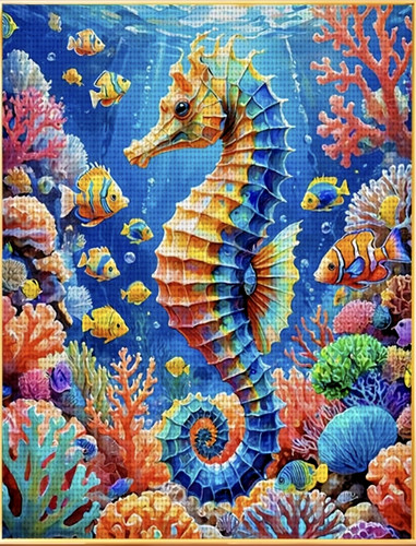 Sea horse and coral stamped - and,