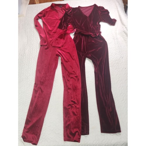 Red velvet jumpsuit burgundy - 2,