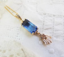 💗 Vintage Art Deco Inspired Cornflower Blue Diamond Paste CZ Drop Necklace