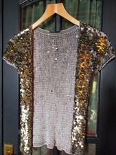 Silver Sequin Stretch Knit Shrug Bolero Jacket Cap Sleeves Size 12