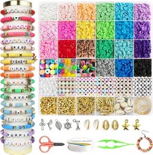 6200 Pcs Clay Beads Bracelet Making Kit, 6mm Heishi Flat Round Polymer for Girl.